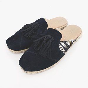 Toms Black Suede Nova Slip On Tassel Mules
